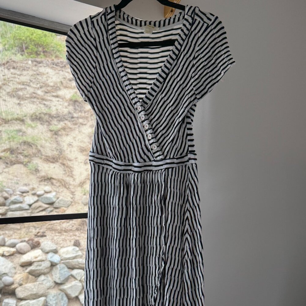 ANTHROPOLOGIE MAEVE | Black and White Striped Wrapped Dress, Size Small